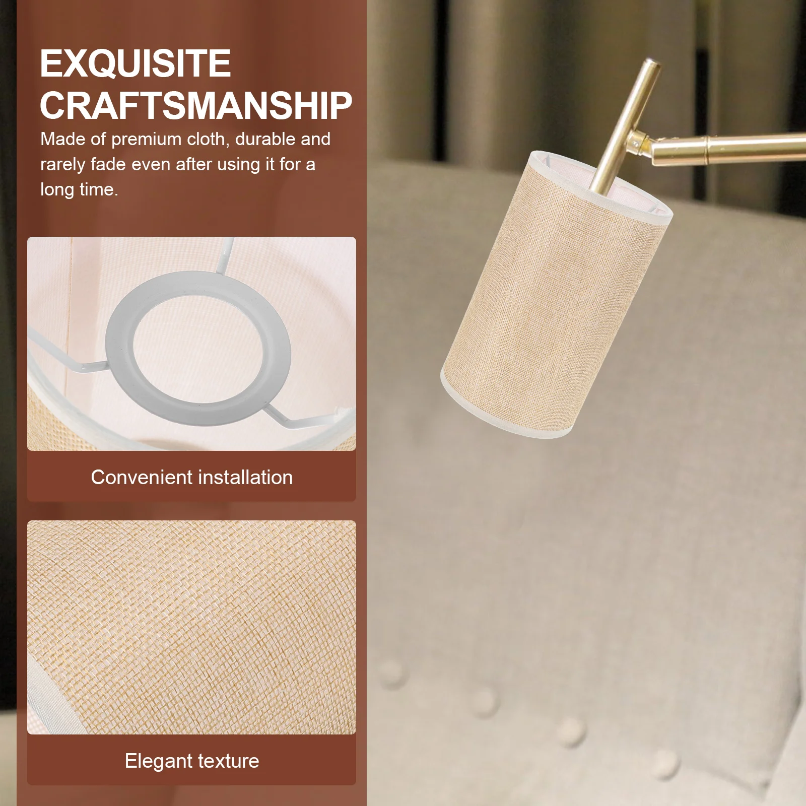 

2PCS Fabric Lampshade Cloth Cylinder Drum Shade Replacement for Table Desk Floor Lamp E27 Linen Cover Vintage Style Bedroom