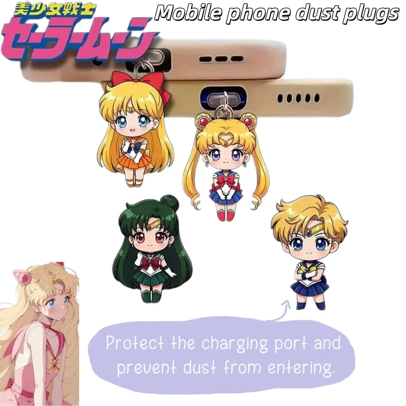 Sailor Moon Anime-Cartoon-Handystaubschutz, hochwertiger Ladeanschlussstopper-Anhänger für Android und Apple, geeignet als Schlüsselanhänger