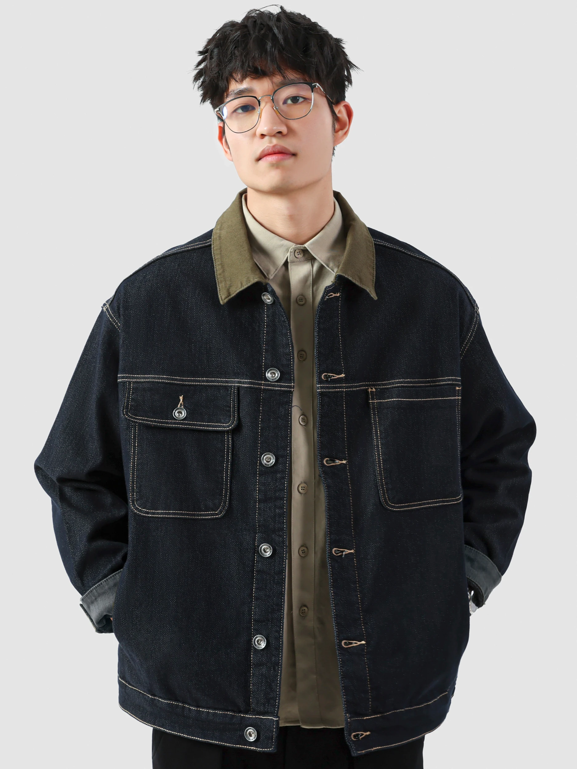 جاكيت دنيم كاجوال فضفاض بغسيل قديم للرجال، موديل جديد لفصلي الربيع والخريف مع تفاصيل الجيوب، مقاوم للرياح، مصنوع من ألياف الب... #4