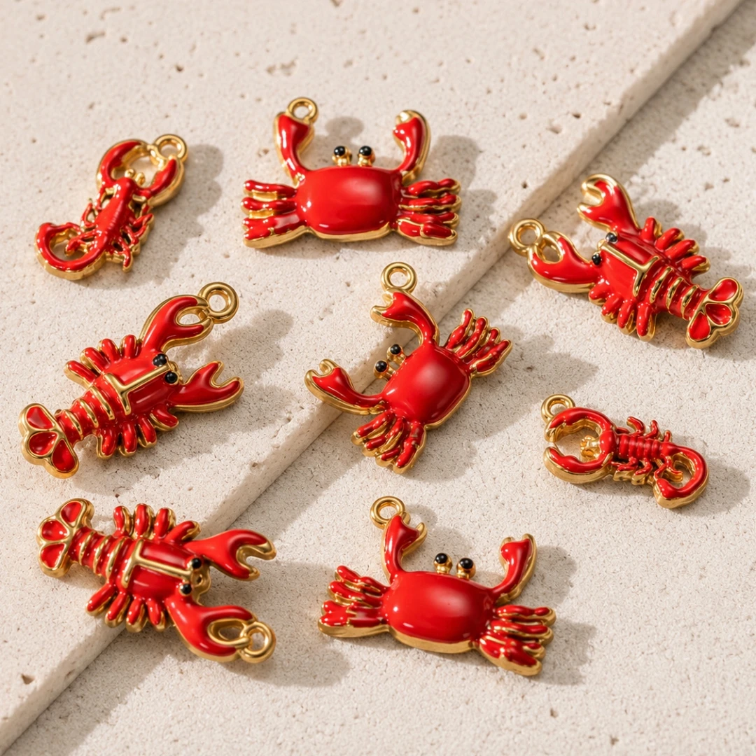 2 Stück Edelstahl-Anhänger in Form von Roten Krabben, Hummern und Skorpionen mit Emaille-Beschichtung für Armbänder, Ohrringe, Halsketten und DIY-Projekte – Detail 6