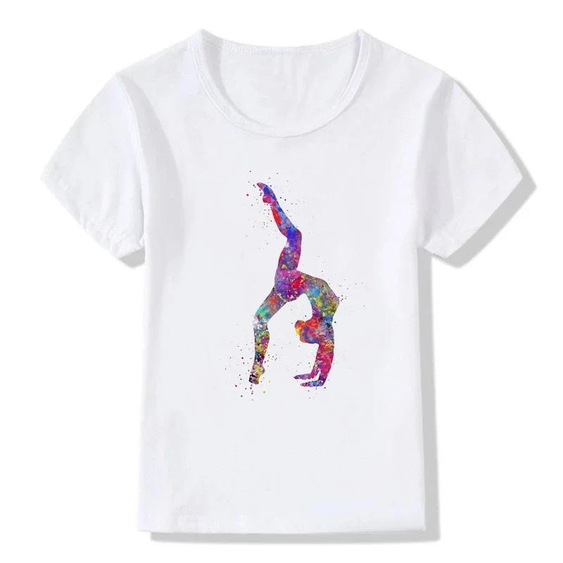 Children\'s Fashion Design Ballet Print Children\'s Short Sleeve T-shirt Girls\' White Base Shirt Girls Boys Clothes