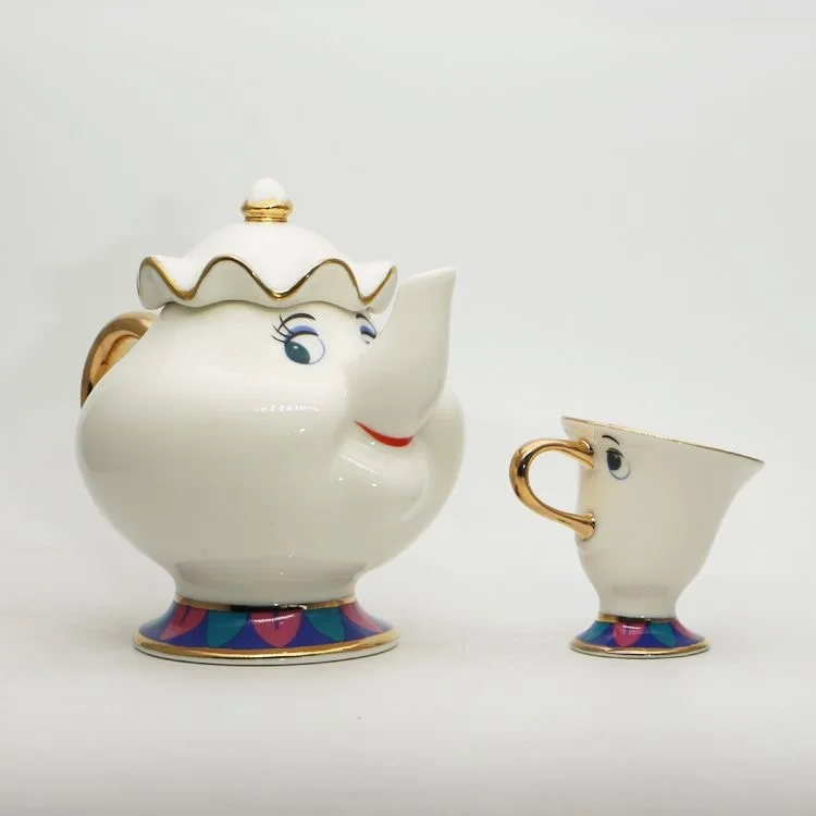 Disney Cartoon Beauty And The Beast Teapot Mug Mrs Potts Chip Cogsworth Clock Tea Pot Cup One Set Lovely Gift