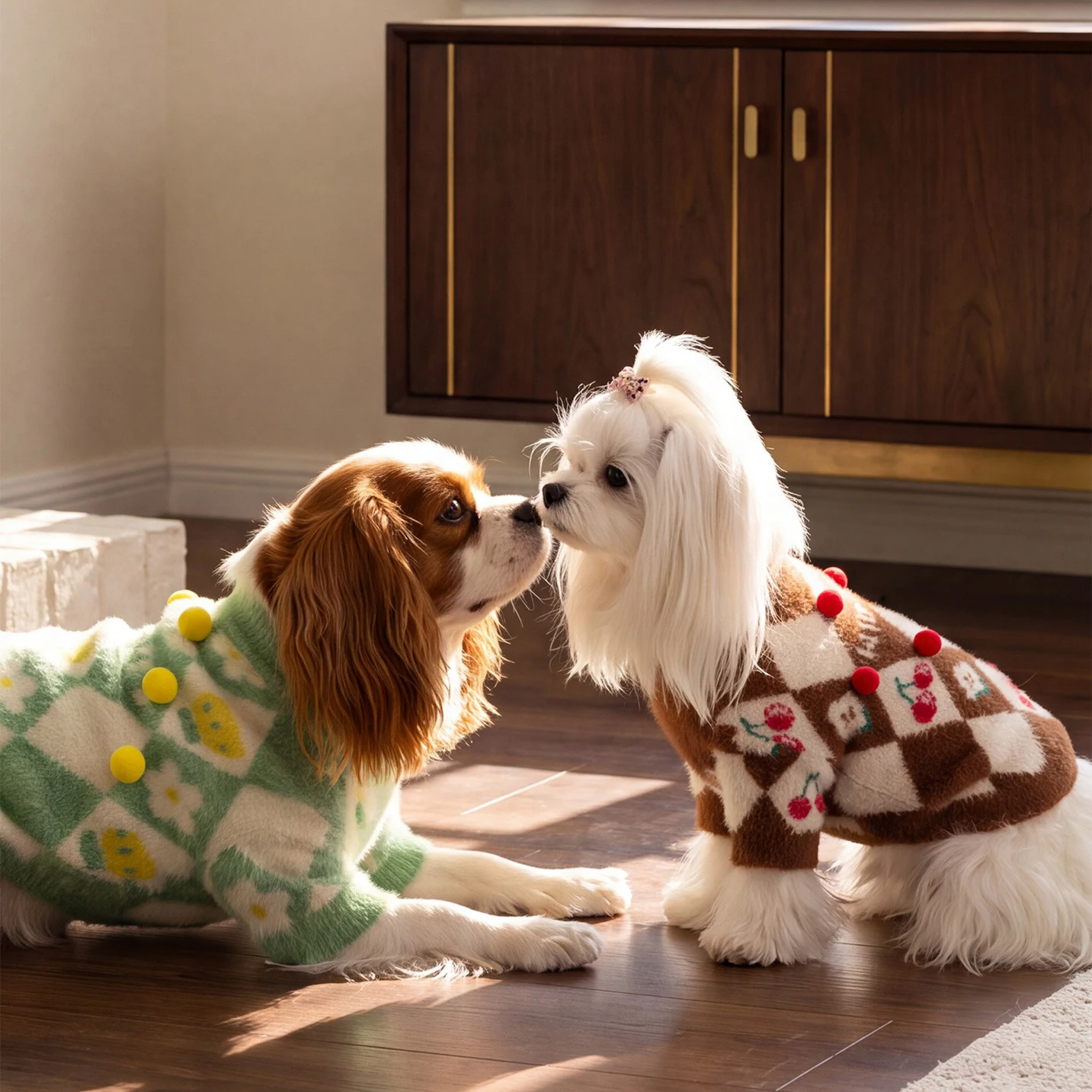 Cute Plaid Knit Dog Sweater for Small & Medium Dogs, Winter Warm Thick Pullover Pet Clothes for Bichon Frise & Maltese
