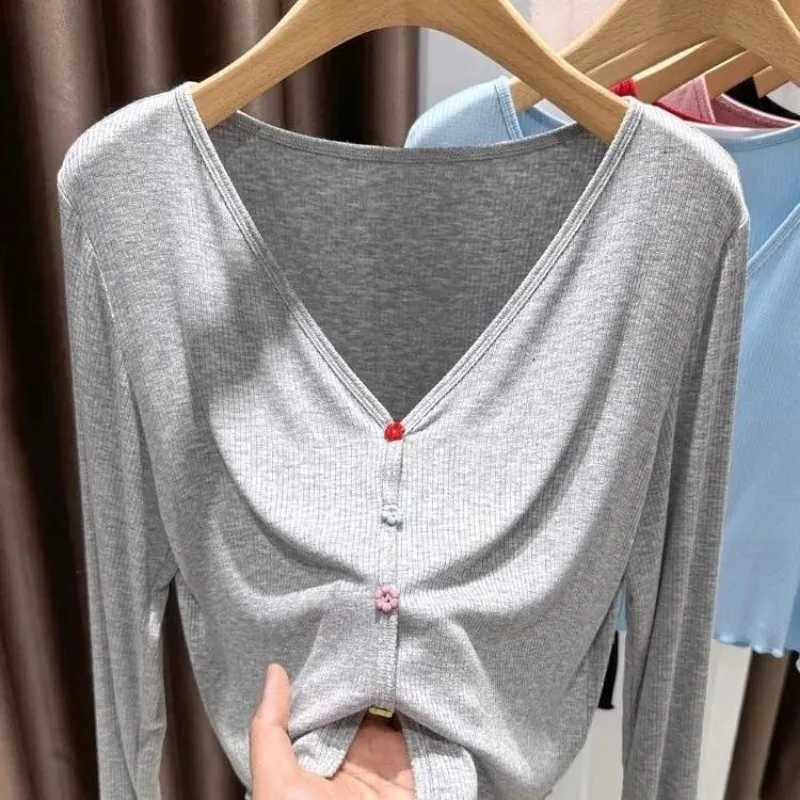

Summer Colorful Flower Button Short Sun Protection Cardigan V-neck Temperament Top for Women