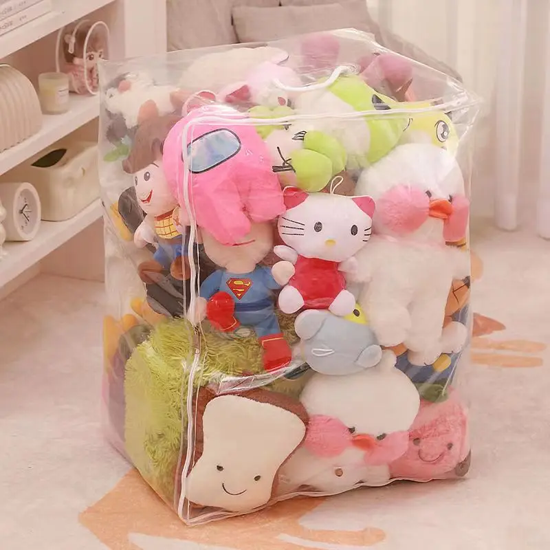 Large capacity Plush  toy storage bag transparent doll storage tube zipper dustproof storage bag and organization