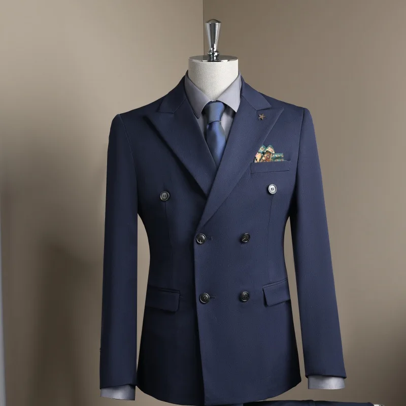 

KIDWHXR Man Blazer Simple Solid Color Turn Down Collar Male Suit Coat Double-breasted Long Sleeve Business Men Outerwear