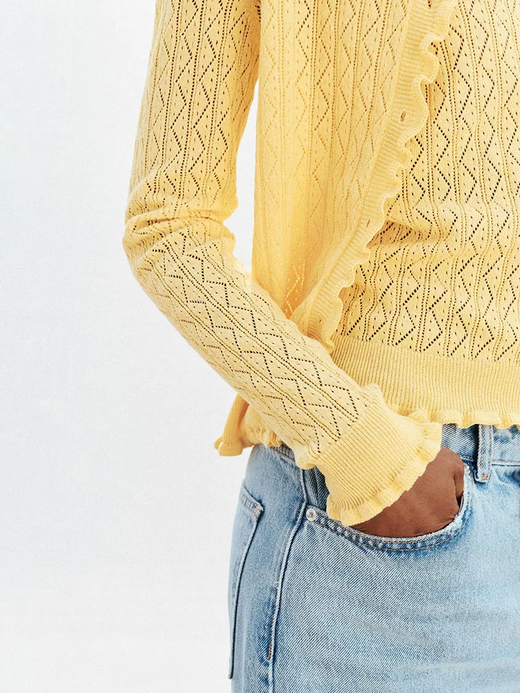 

New Arrival Autumn Women's Decorative Layered Coat Sli Slim Fit Knitted Top Pure Color Commute Sle Regular Length