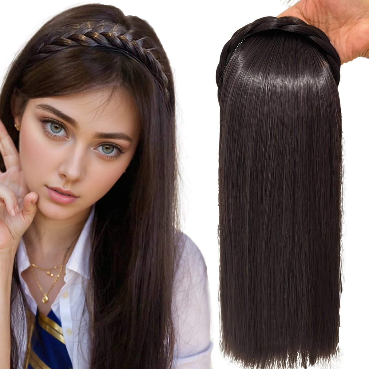 

DUTRIEUX Synthetic Topper wig natural twist braids braids women's natural replacement block straight hair black brown