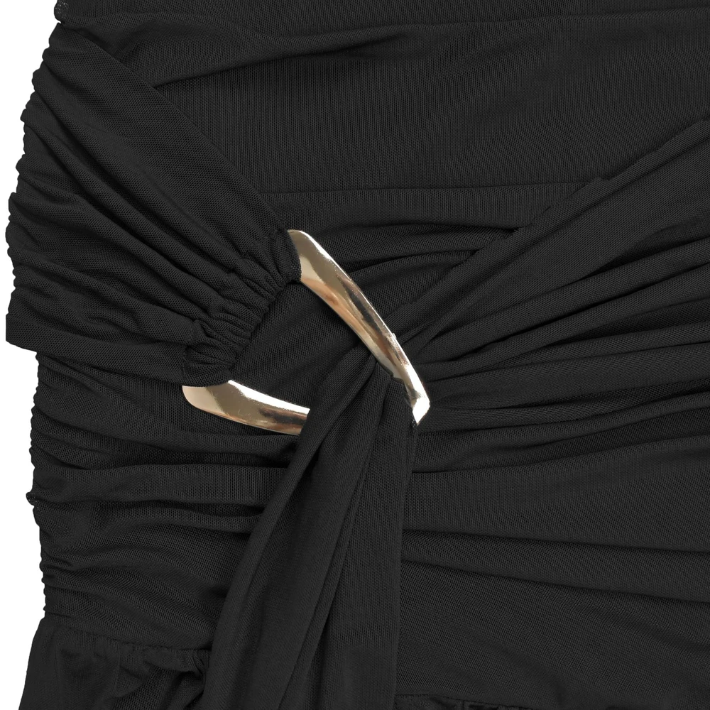 Sommerliches Damen-Abendkleid: Sexy One-Shoulder-Maxikleid mit Raffungen, Mesh-Einsatz, Metallschnalle, hohem Schlitz und plissiertem Saum – Partykleid 2026 – Detail 15