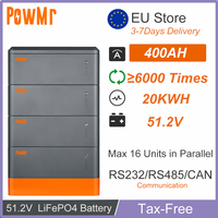 51.2V 400AH Stackable LiFePO4 Battery Charge Current 100A ≥6000 Cycle RS232 CAN RS485 16S BMS 20KWH For PV Solar Energy Storage