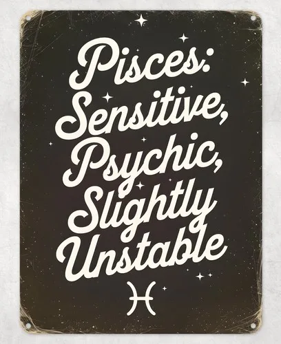 Pisces Sensitive Psychic Metal Poster Wall Tin Sign Man Cave Shed Home Plaque --Tin Sign