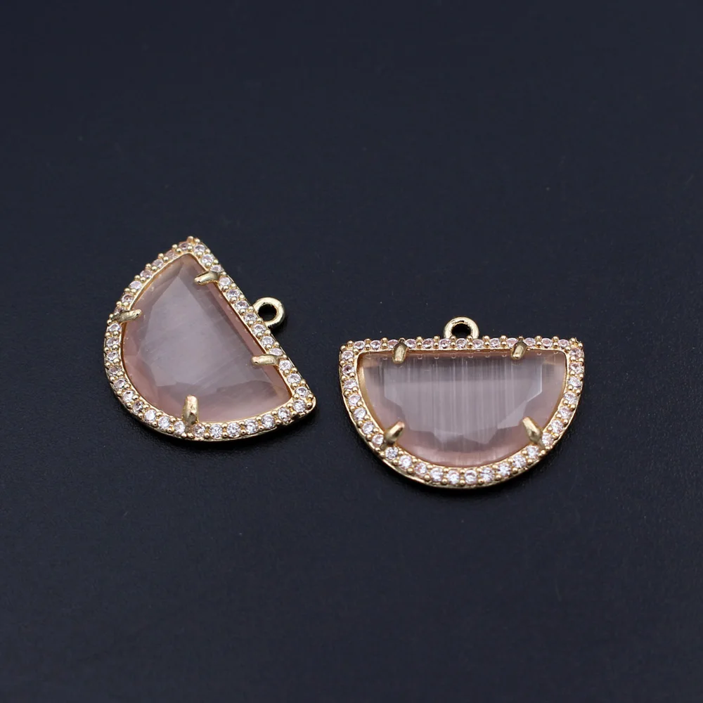 6pcs DIY Women Girl Jewelry Accessories Candy Colors Cats Eye Stone Half Circles Half Moons Lunar Pendant CZ Charms