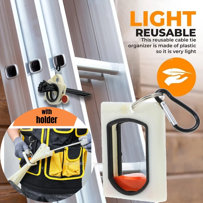 Portable Fluorescent Cable Tie Holder Reusable Storage Cable Tie Holder Electrician Work Belt Zip Ties Storage Organizer Tool