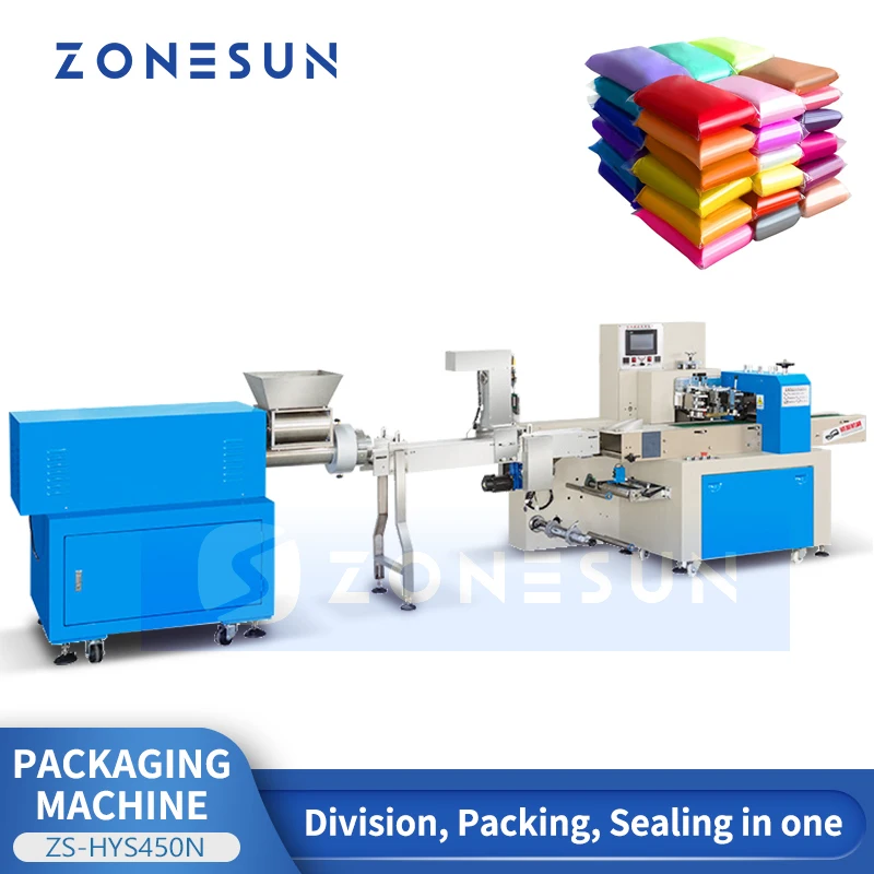 ZONESUN Horizontal Flow Bagging Machine Automatic Plasticine Sealant Feeding Cutting Sealing Packing Mass Production ZS-HYS450N