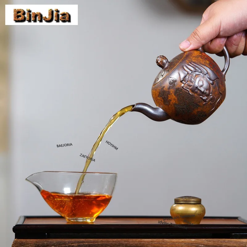 370ml Boutique Yixing Purple Clay Teapots Handmade Beauty Shoulders Pot Raw Ore Section Mud Kettle Zisha Tea Set Tea Decoration