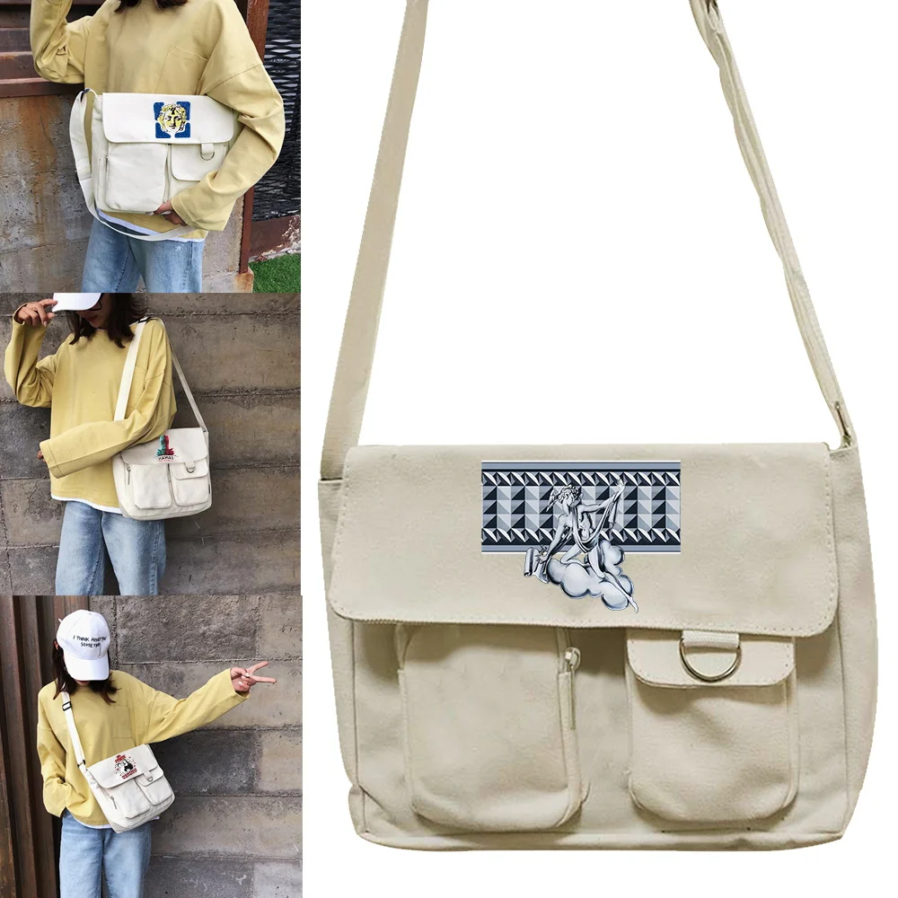 

Messenger Bag Women Casual Crossbody Bags Shoulder Bag Student Style Wild Canvas Postman Case Sculpture Print Satchels