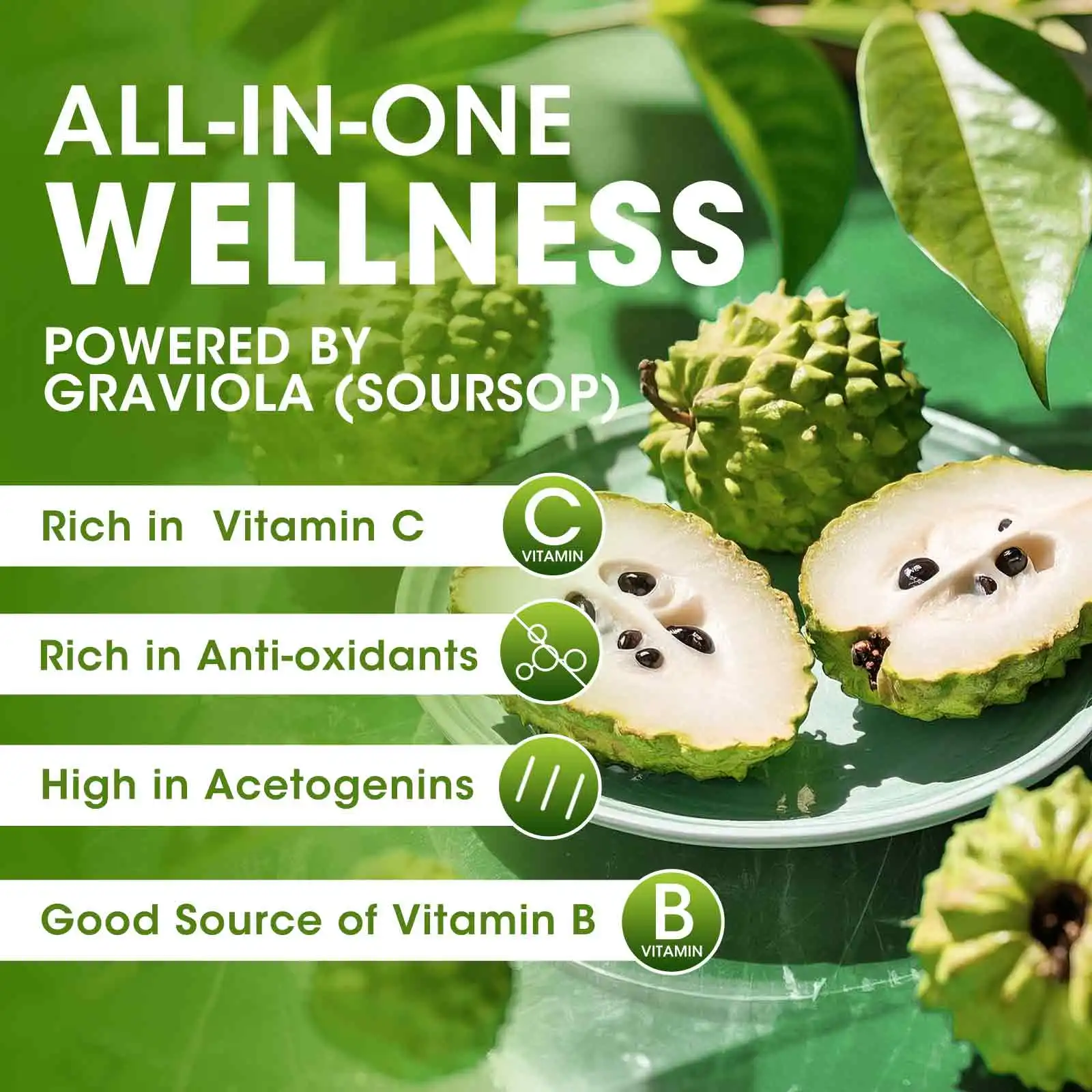 Organic Soursop Graviola Liquid Drops for Natural Antioxidant, Cell Support & Regeneration, Immune Boost, Rich in Multivitamin