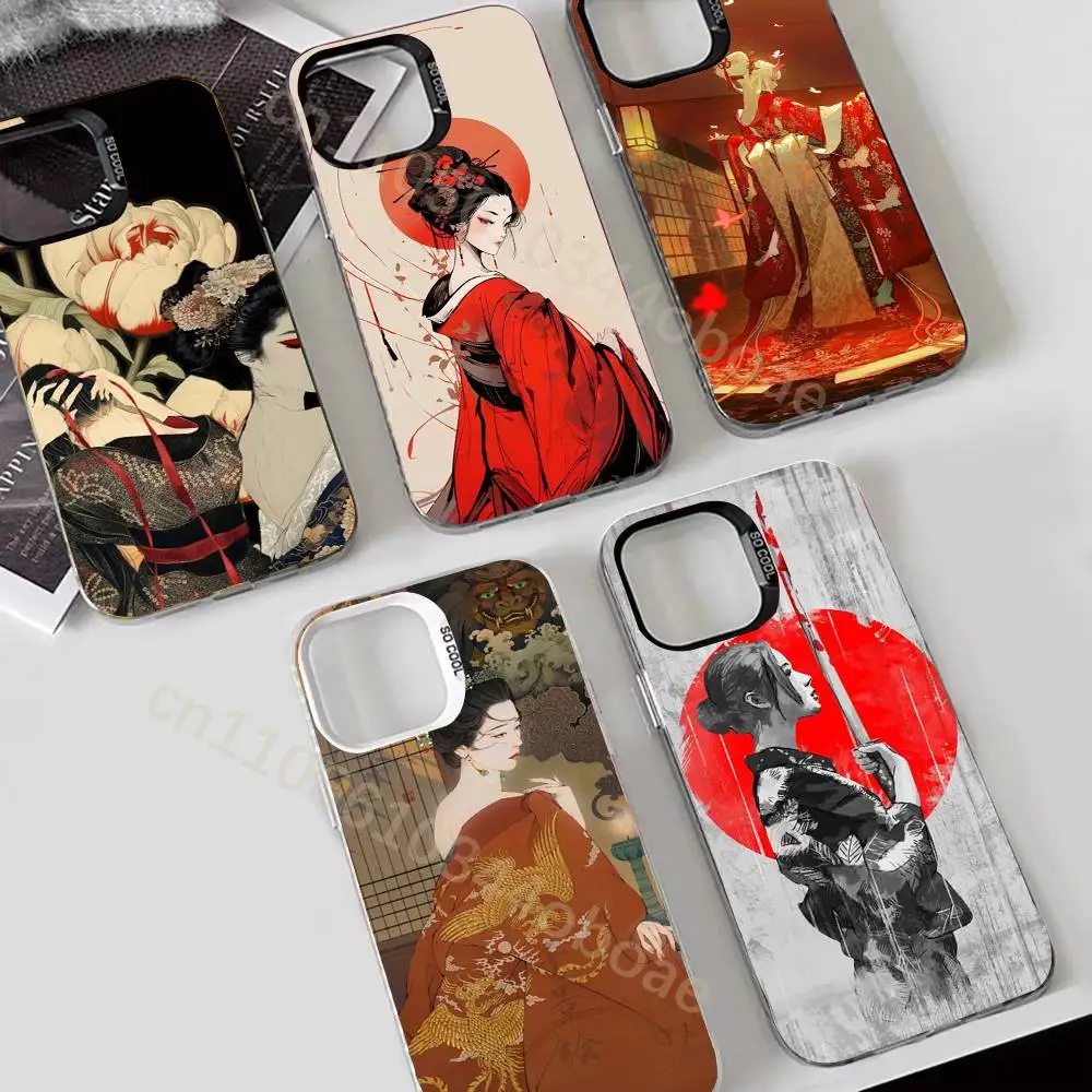 

Samurai Warrior Geisha Phone Case For iPhone 17,16,15,14,13,12,11,Pro,Max,Plus Soft Black Cover