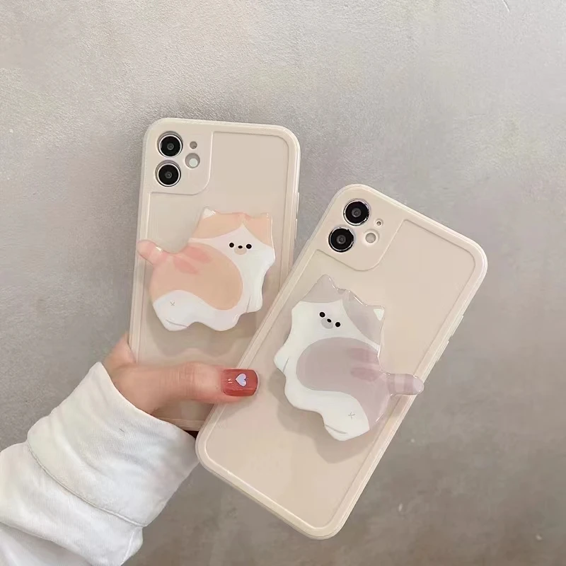 Cute Cartoon Mobile Phone Bracket Retractable Kitten Multifunctional forHolder Stand Grip Tok Phone Accessories