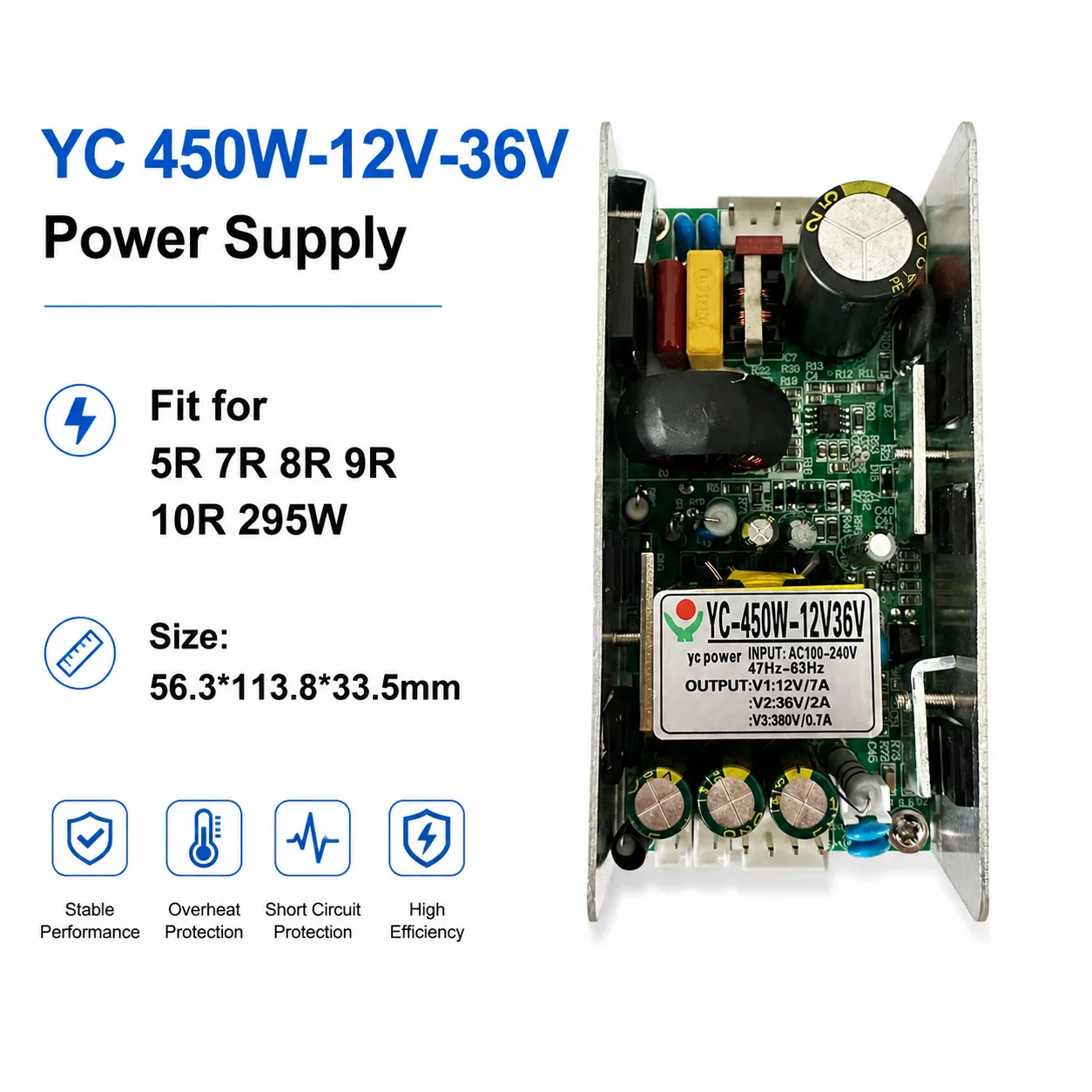 YC 450W Power Supply 36V 12V SMPS Driver for 5R 7R 8R 9R 10R Moving Head Stage Light 200W 230W 260W 280W 295W