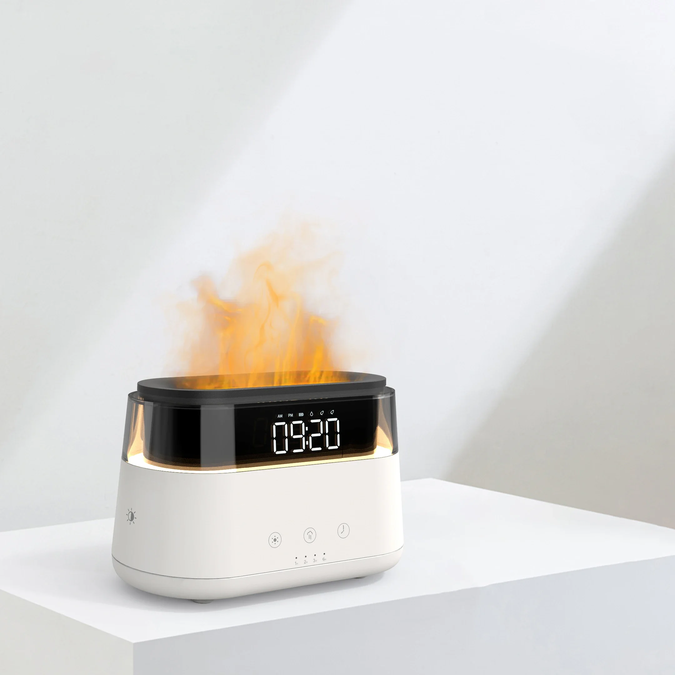 

2023 unique new alarm clock aromatherapy machine two-in-one 3D simulation flame aromatherapy diffuser air humidifier