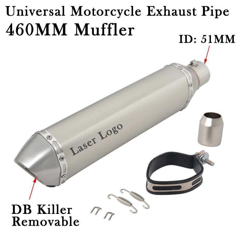 460MM Universal Motorcycle Exhaust Pipe Modify 51MM DB Killer Muffler Escape Moto Bike Echappement For KTM390 CB250R ZX6R GSX750