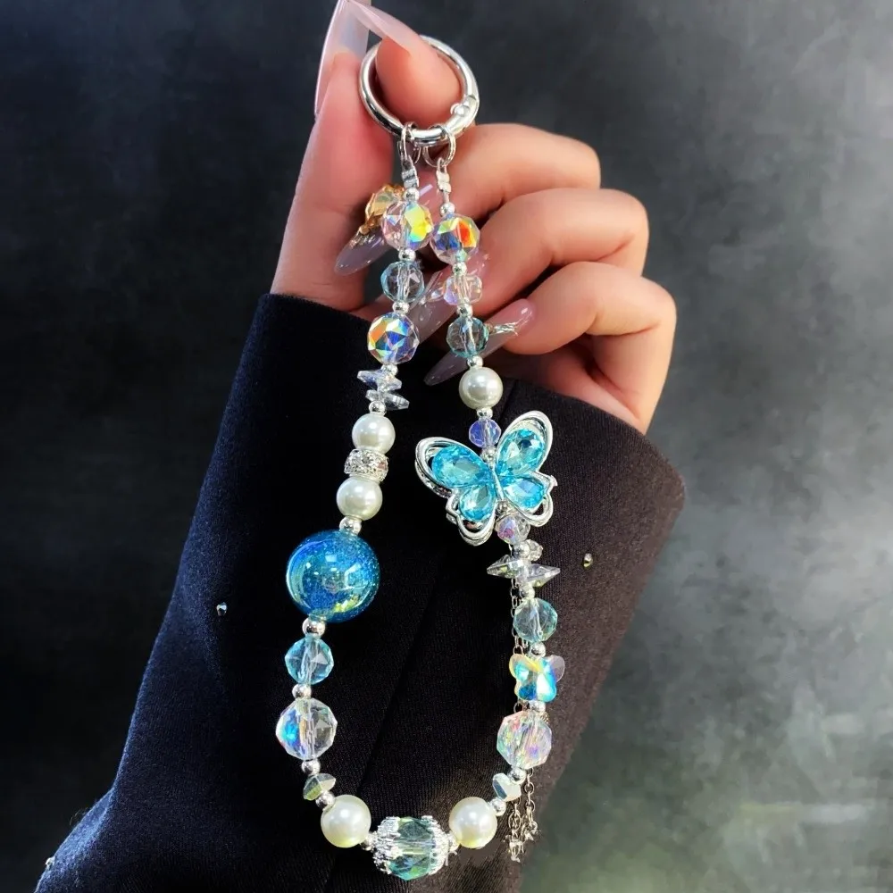 

Ремешок для телефона с бабочкой и кристаллами из бисера, жемчужная цепочка для мобильного телефона с защитой от потерь, роскошный ручной ремешок для мобильного телефона, подарок на Новый год