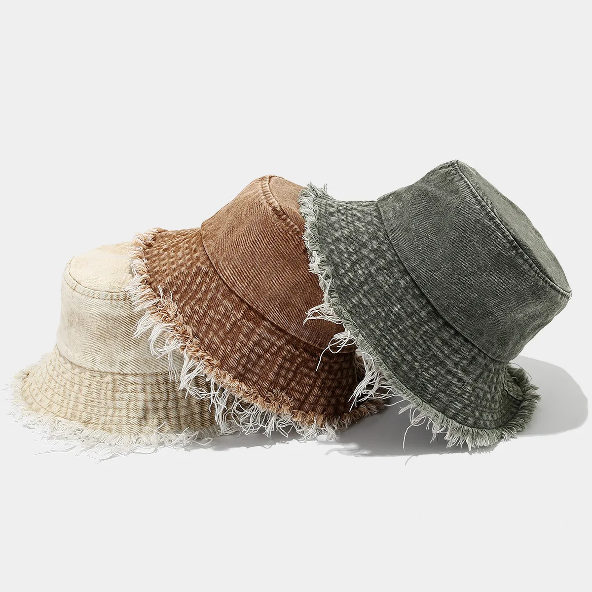 Tide Brand Old Rough Edge Denim Bucket Hat Spring Summer Street Fashion Washed Light Board Big Brim Basin Hat Women's Sun Hat