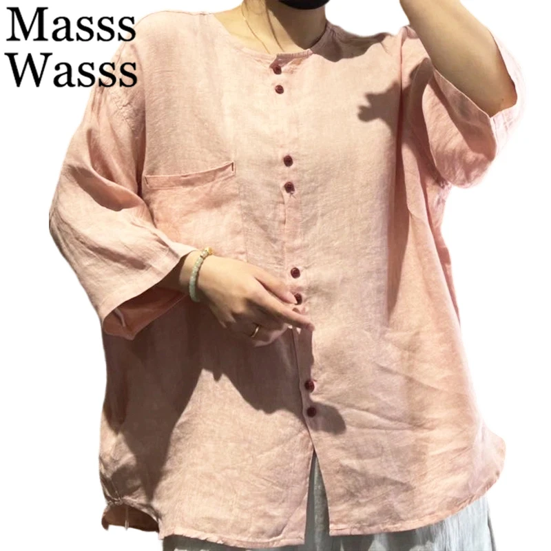 

Летние модные однотонные рубашки Masss Wasss: женские топы в японском стиле, свободные классические блузки для женщин, элегантная винтажная одежда для отдыха 2026