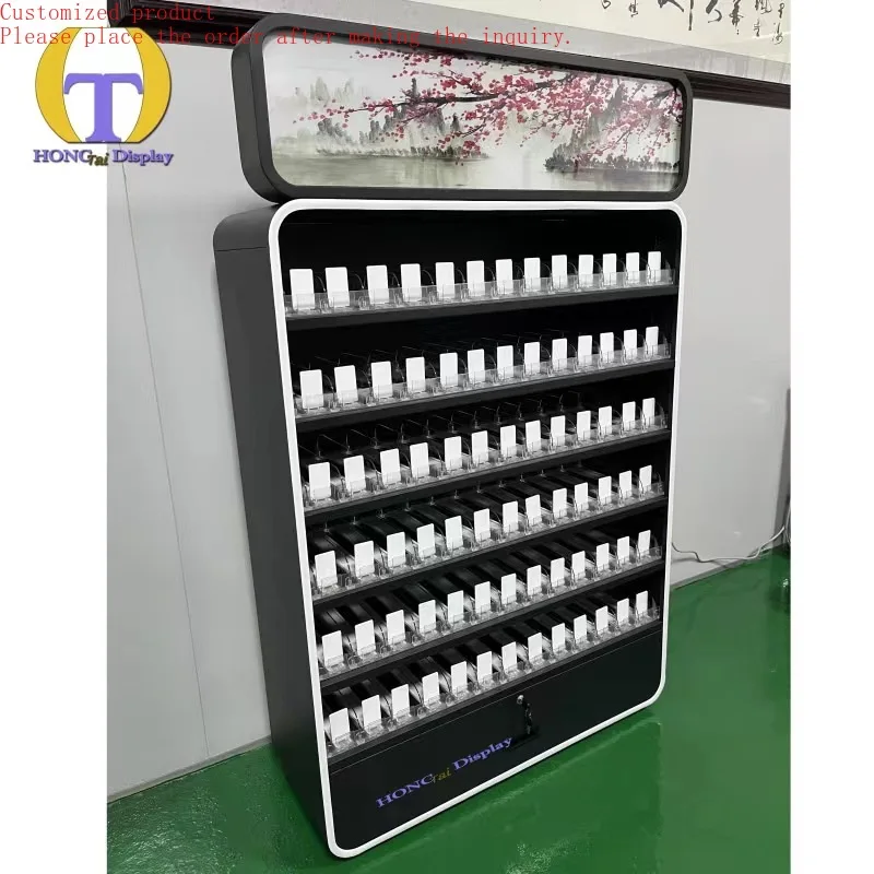 

Custom.Fashion Classic Six Shelves With Drawers Plastic Aluminum Tobacco Sales Stand Tobacco Display Cabinet