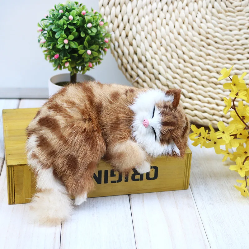 

Реалистичная фигурка спящей кошки, мягкая плюшевая игрушка-котенок оранжевого цвета с имитацией меха для домашнего декора