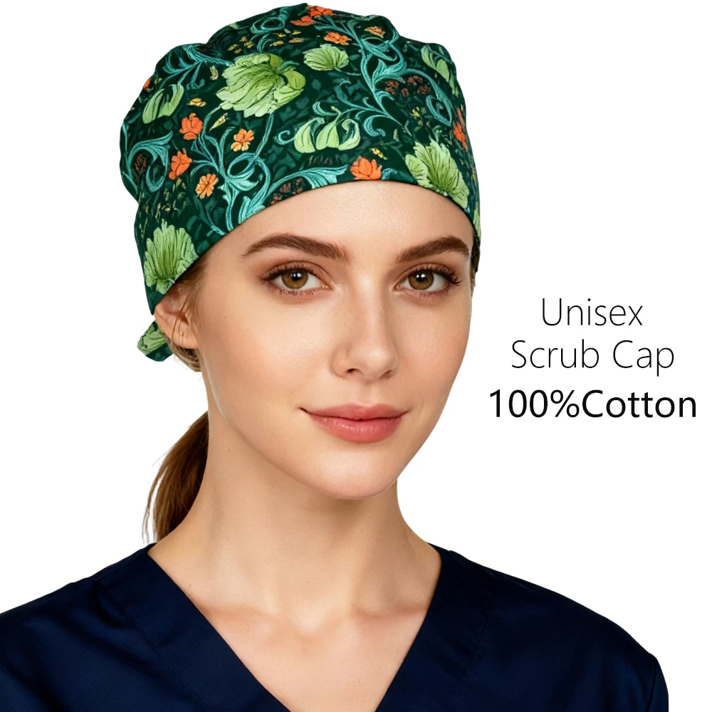 جديد زهرة طباعة التمريض غطاء رأس للنساء فرك قبعة الشعر الطويل الطبيب الدعك القبعات مستشفى ممرضة قبعة جراحية #1