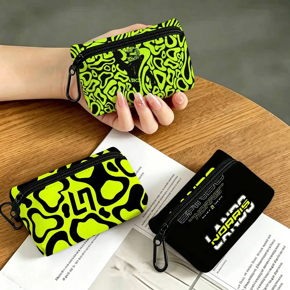 L-Lando Driver Norris Portable Mini Oxford Cloth Coin Purse With Carabiner Hook Zipper Key Card Earphone Storage Wallet
