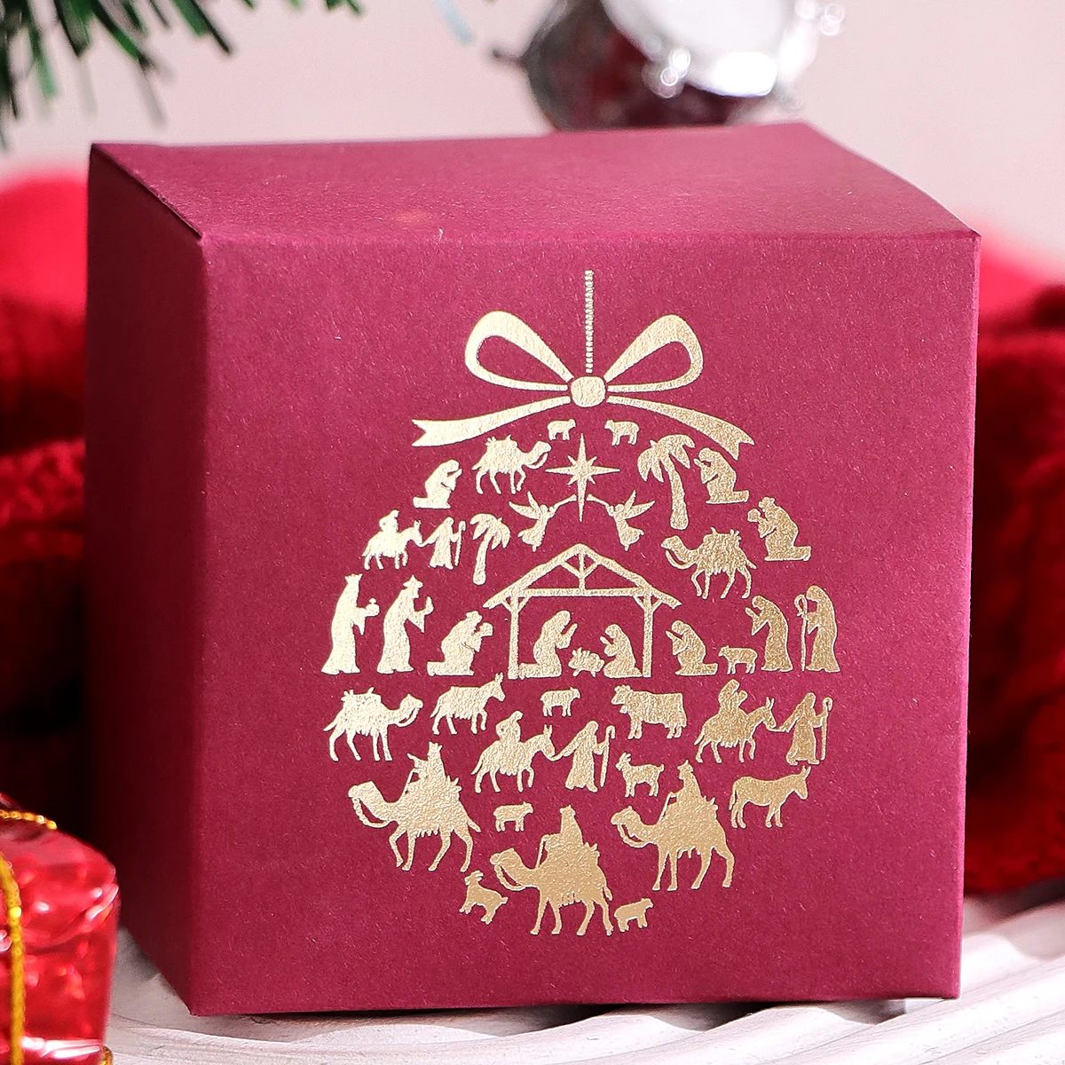 5 Stück/Packung Bunte Mini-Geschenkboxen, Dekorative Süßigkeitenboxen mit Goldfolienmustern, Party-Geschenktüten, Weihnachtsabend-Dekorationen – Detail 8