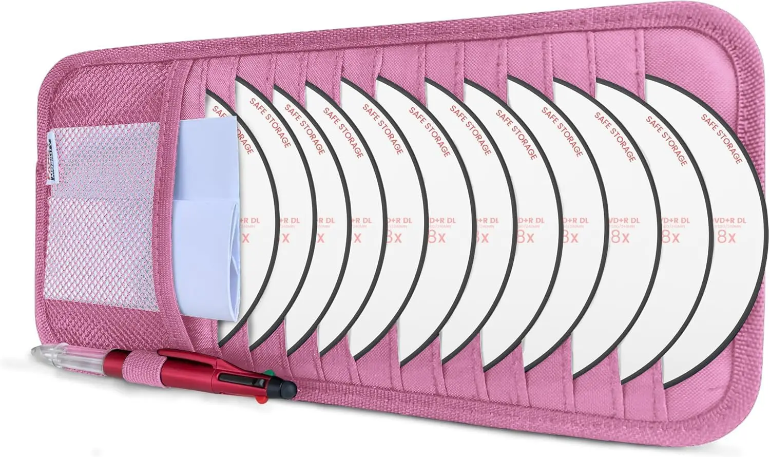 

CD Case Holder for Car - Sun Visor Organizer for 12 CD’s/Dvd’s, 1 Mesh Pocket & 1 Horizontal Pen Holder - Safe, Ergonomic Design