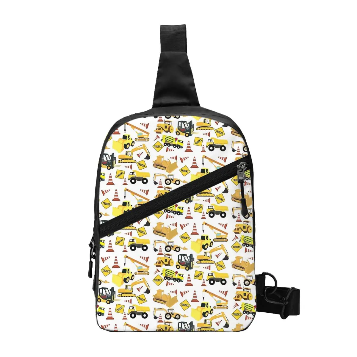 Construction Trucks Pattern Excavator, Dump Truck, Backhoe And More Chest Bag Men Sling Crossbody Backpack Chest Bag Daypack