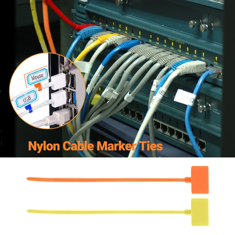 250 Pcs 7Colors Nylon Cable Marker Ties Self-Locking Cord Write on Ethernet Wire Zip Mark Tags Nylon Power Marking Label