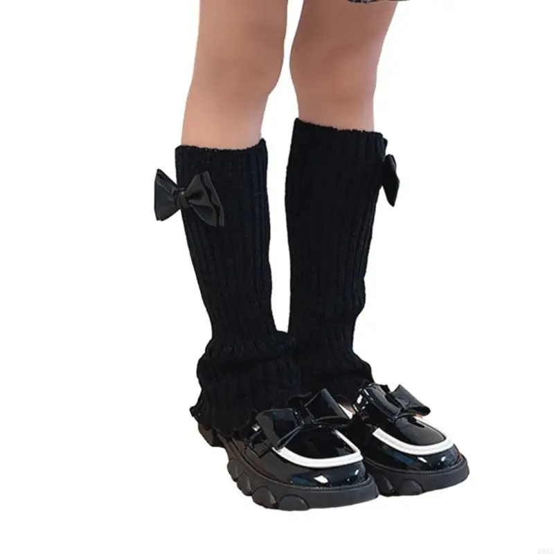 

R66D & Fashionable Leg Sleeves with Bow Decoration Breathable Knit Leg Sleeves
