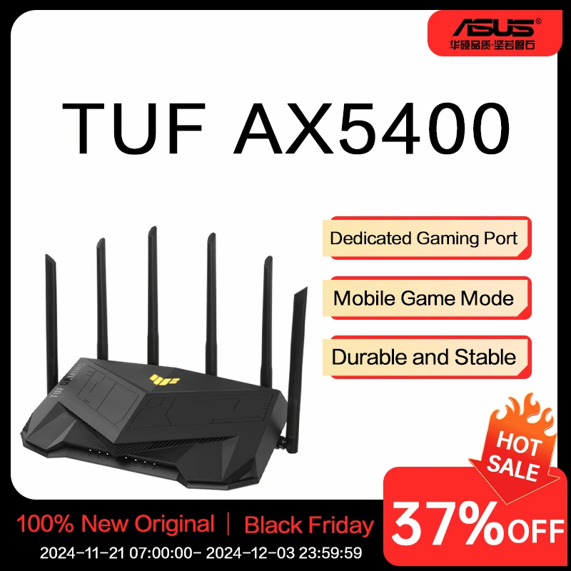 ASUS TUF Gaming WiFi 6 Router (TUF-AX5400) - Dedicated Gaming Port, Mobile Game Mode, WAN Aggregation, Durable and Stable