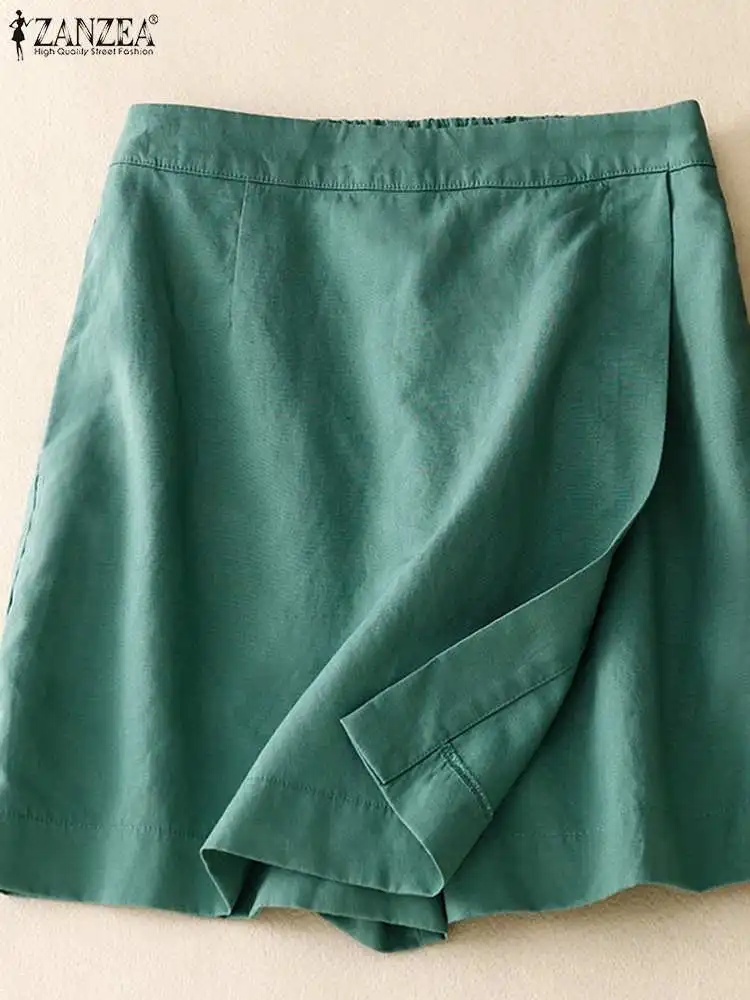 ZANZEA Women Summer Sports Shorts Korean Fashion Culottes 2025 Solid Casual Culotte Pant Elastic High Waist Shorts Streetwear