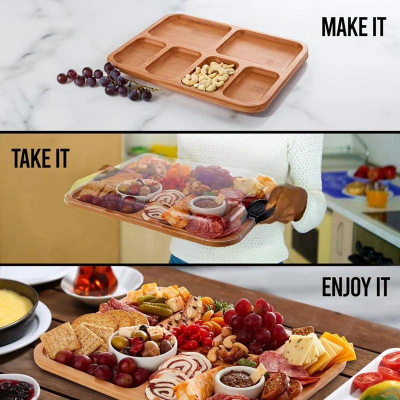 Bamboo Cutting Board with Lid, Black Handles, 11x14 Inch - Perfect for Charcuterie, Snacks, and More-A55K