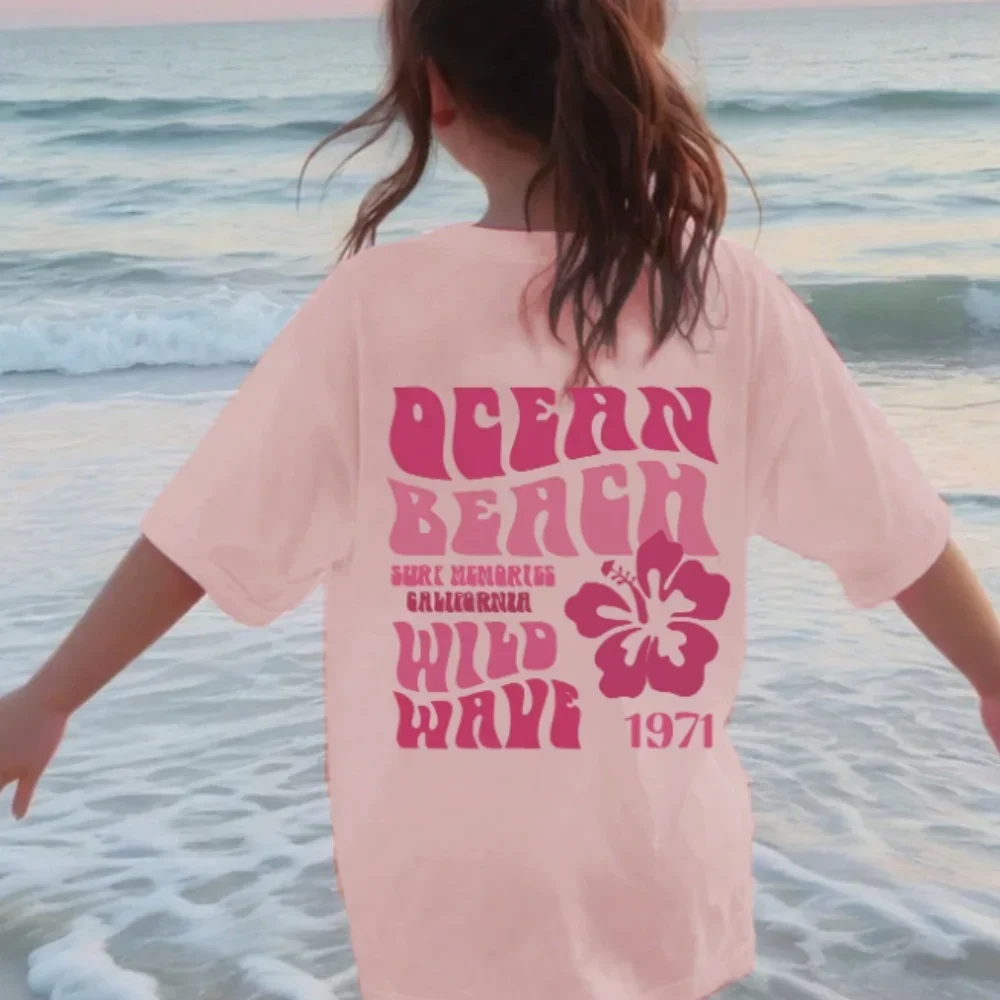 Jersey informal con estampado de letras para niña, jersey de cuello redondo, camiseta de manga corta, ropa juvenil de verano, ropa de cuello redondo para niña