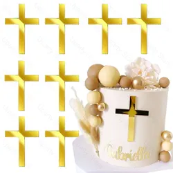 12/24Pcs Acrylic Cross Cake Toppers Mirror Gold Cross Cupcake Toppers for Baby Shower Christen Birthday Baptism Cake Decor Favor