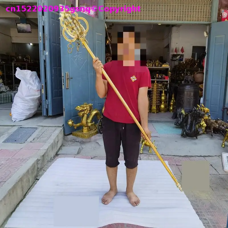 Wholesale Buddhist supplies temple monk monastic master copper scepter Staff copper Rod Mace symbol of authority 2 meters long
