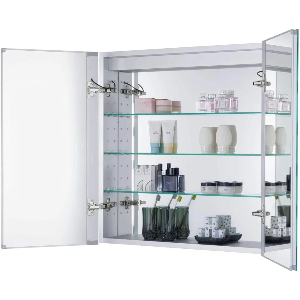 Bathroom Medicine Cabinet, Medicine Cabinets for Bathroom Bathroom Medicine Cabinet Wall Mounted 2 Door Mirrored Aluminum