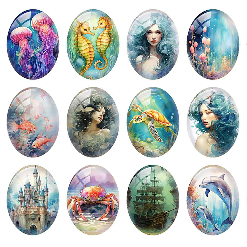 

Random Mixed Round/Oval/Square Ocean Marine Fish Dolphin Photo Glass Cabochon Flatback Demo Cameo For Diy Jewelry Making