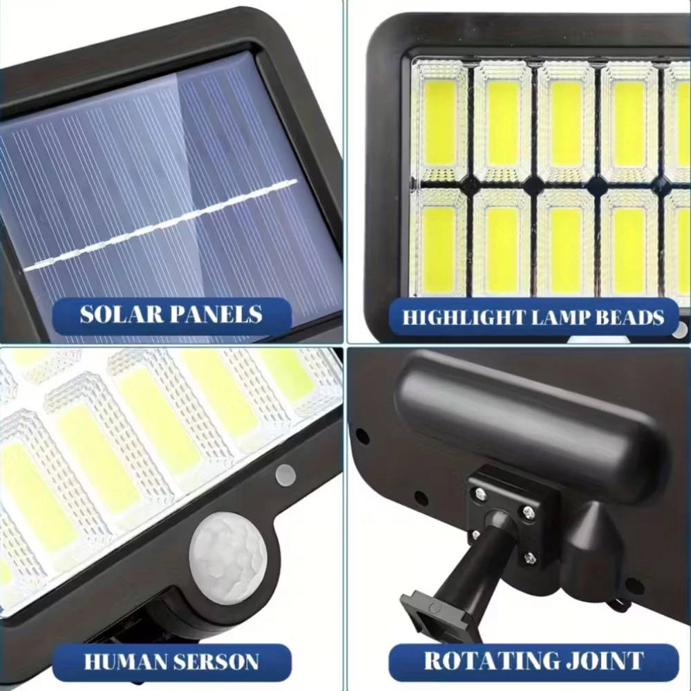 120 COB Solar Light with Remote Control Outdoor Waterproof Solar Powered Lamp Motion Sensor Lights 3 Modes for Garden Yard Decor