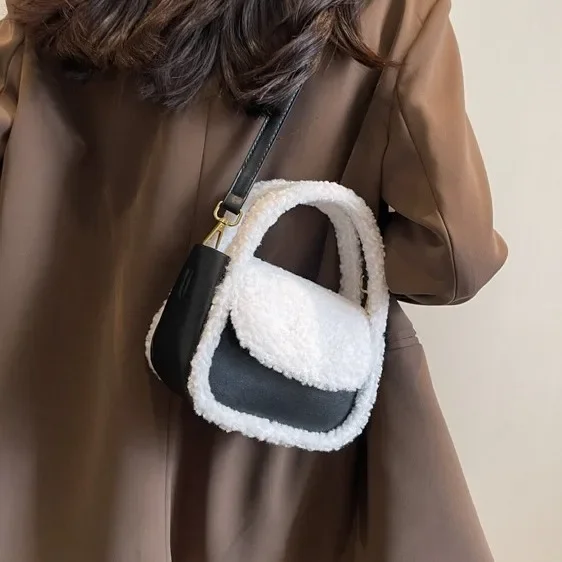 Miyagawa Japanese INS Cute Lamb Wool New Sweet Student Crossbody Girl Bag for Class Fashion Retro Causal Top-handle Bag