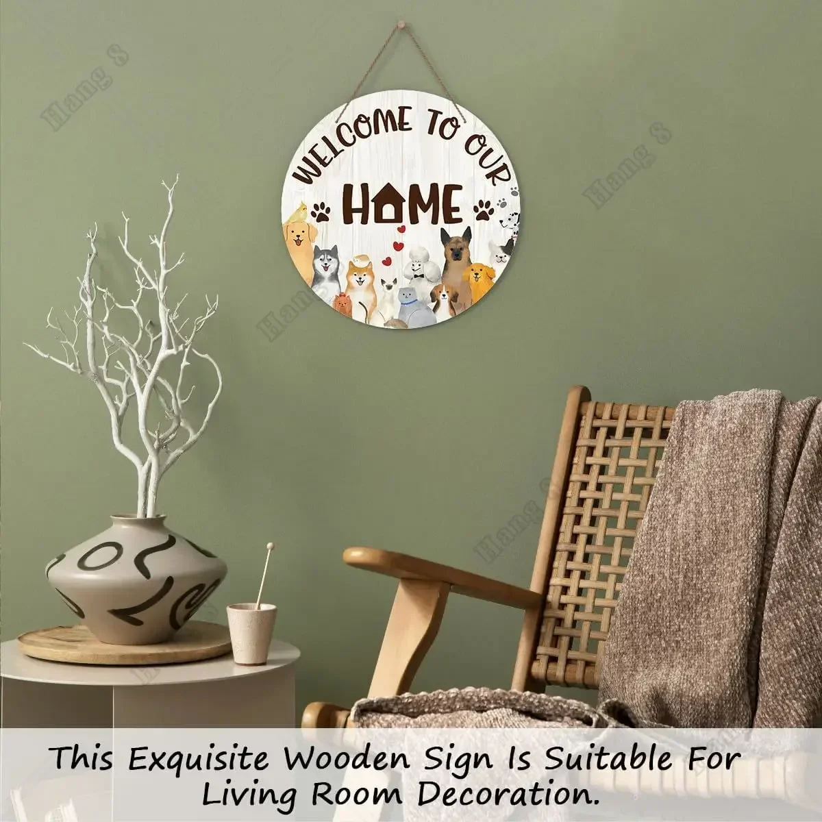 Welcome Door Sign Pet Themed Wooden Sign Round Decorative Wall Plaque Welcome To Our Home Welcome Sign for Front Door