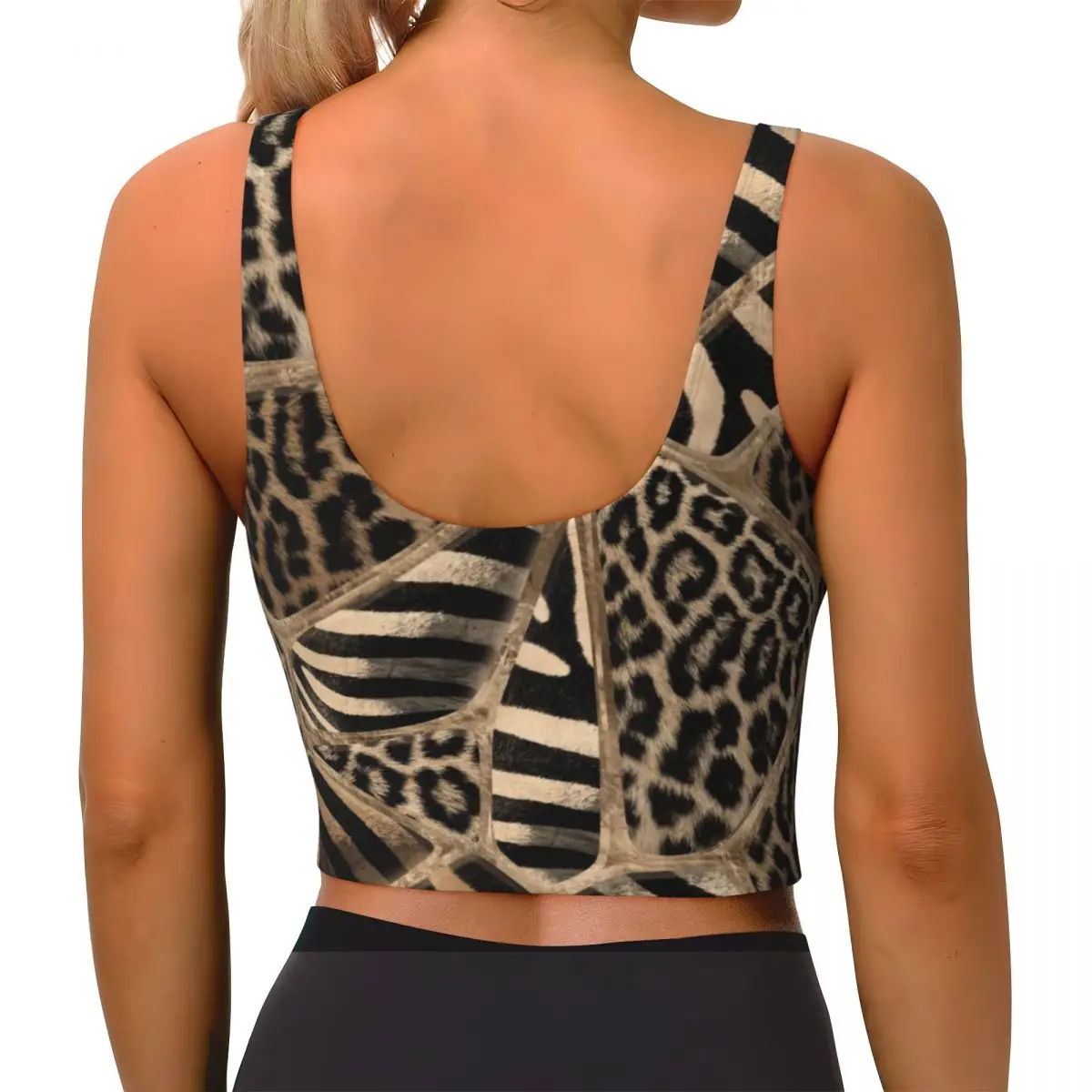 Custom Leopard And Zebra Ethnic Tribal Ornaments High Impact Sports Bras Leather Texture Seamless Workout Running Crop Tank Tops